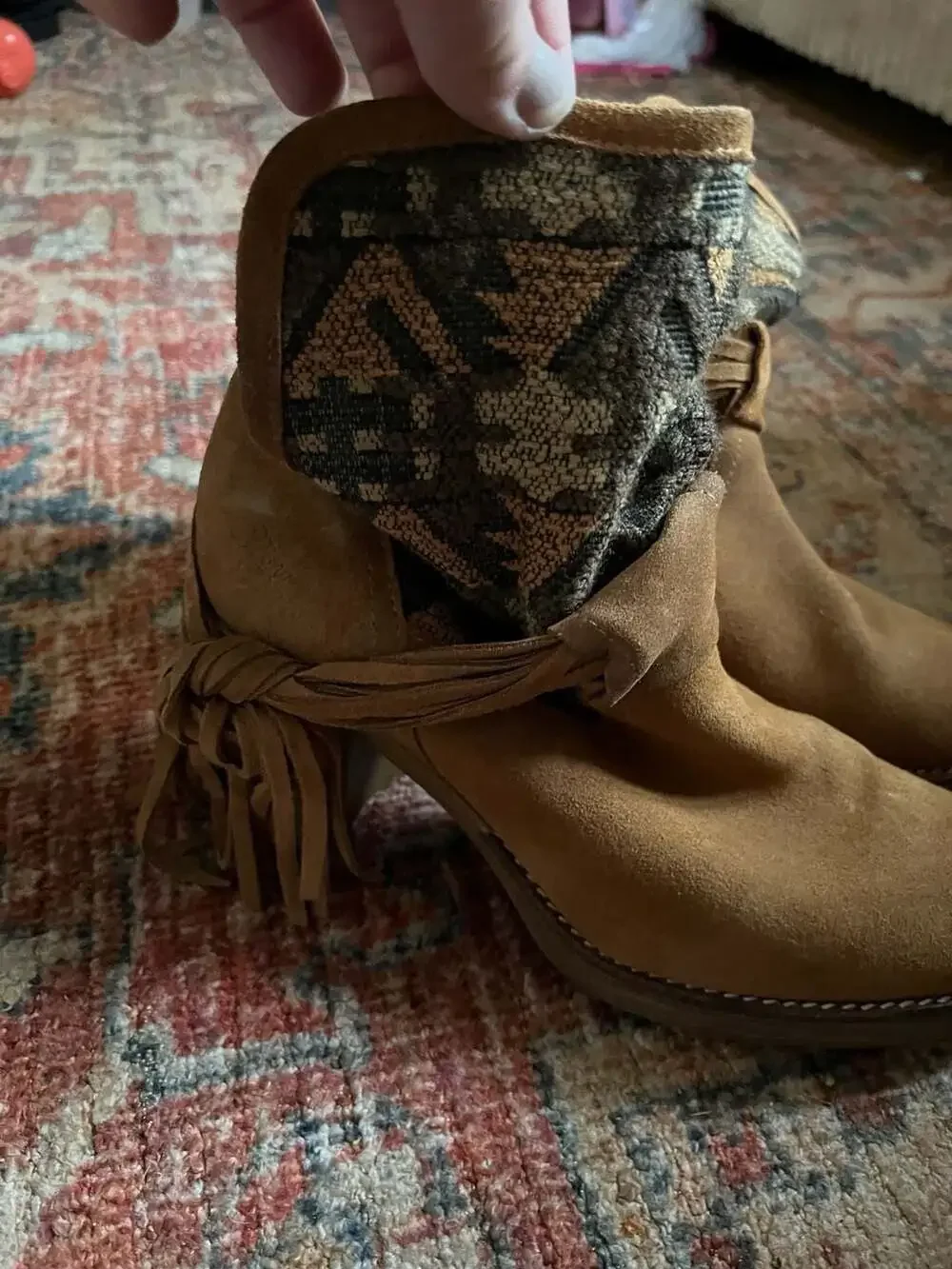 Mtng Western Boho Suede Fringed Ankle Boots - Picture 7 of 9